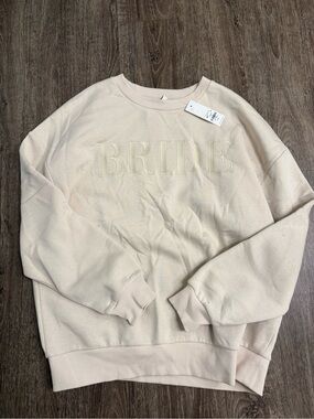 Francesca’s BRIDE Sweatshirt Sz M Cream Embroidered Graphic NWT